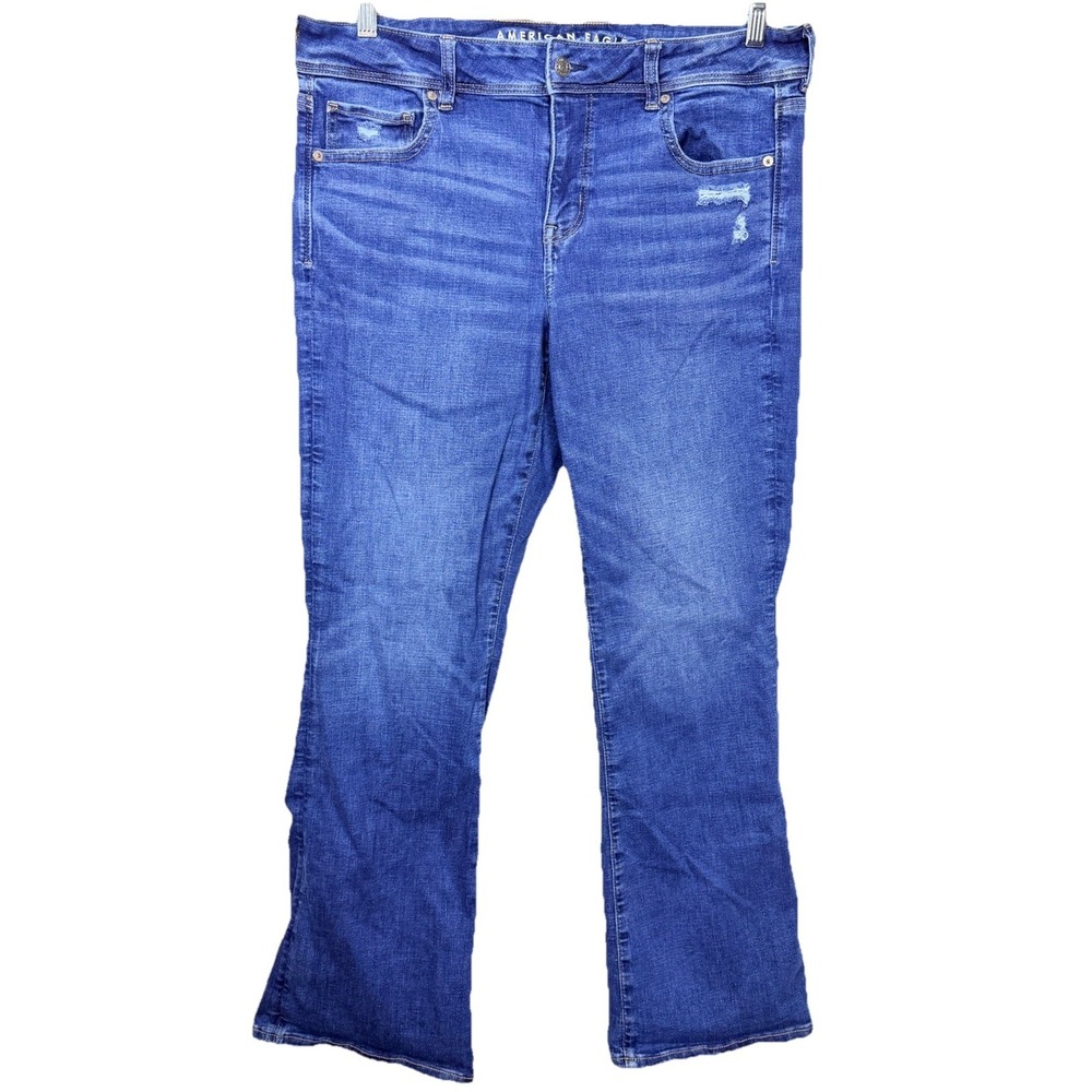 American Eagle Kick Boot Jeans Womens 16 Blue Medium Wash Mid Rise Stretch Denim